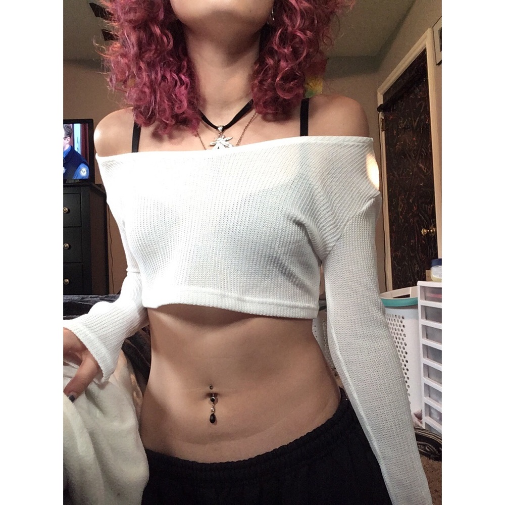 Sheer White cropped sweater
